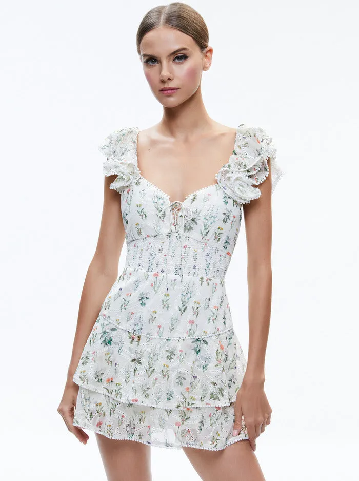 Alice   Olivia - Hartford Smocked Mini Dress - Georgia Floral