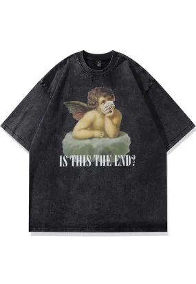 Angel t-shirt old grunge slogan tee retro top in acid grey
