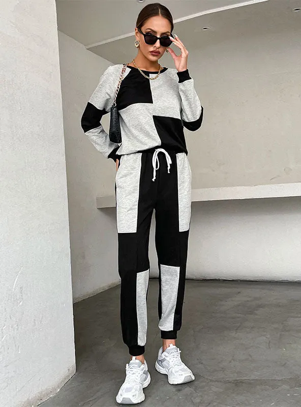 Color Matching Round Collar Sports Two-piece Suit