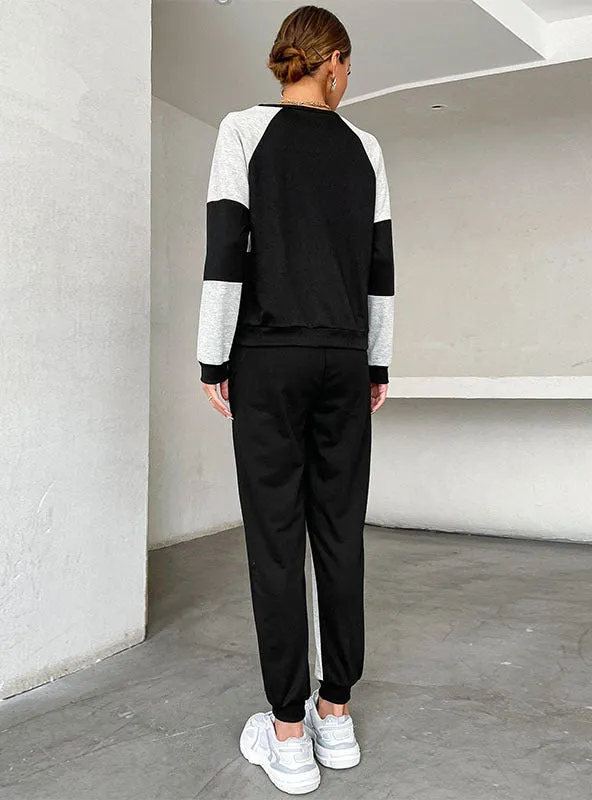 Color Matching Round Collar Sports Two-piece Suit
