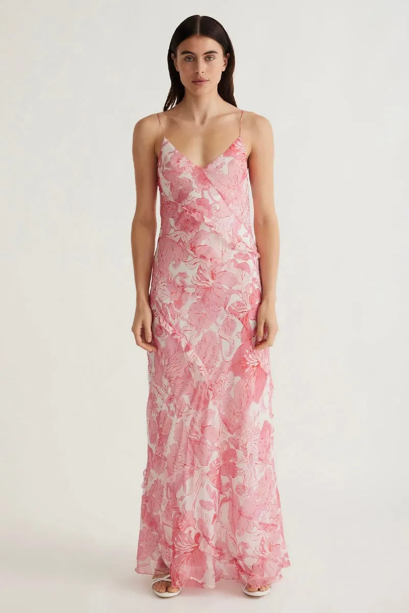 LOLITA CURVE SPAGHETTI STRAP MIDI DRESS-RASPBERRY