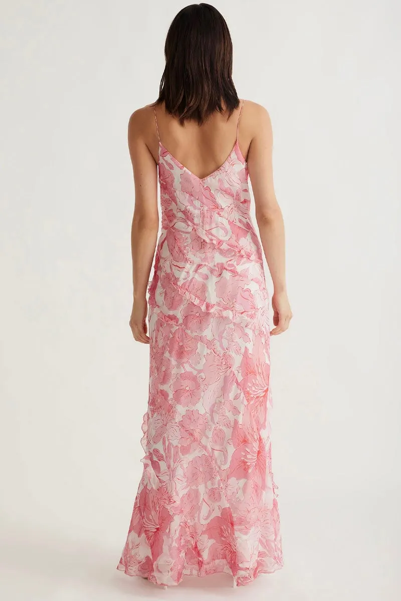 LOLITA CURVE SPAGHETTI STRAP MIDI DRESS-RASPBERRY