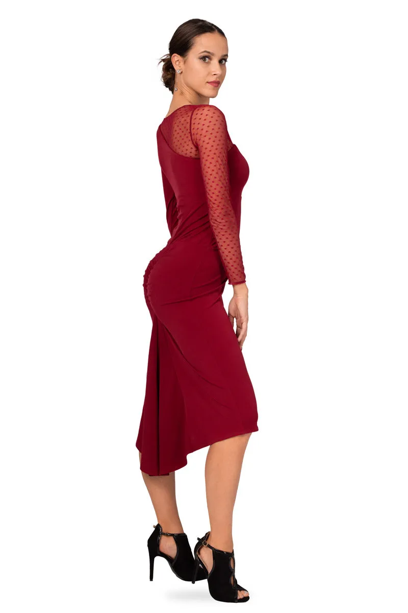 Long-Sleeve Fishtail Dress With Tulle Details