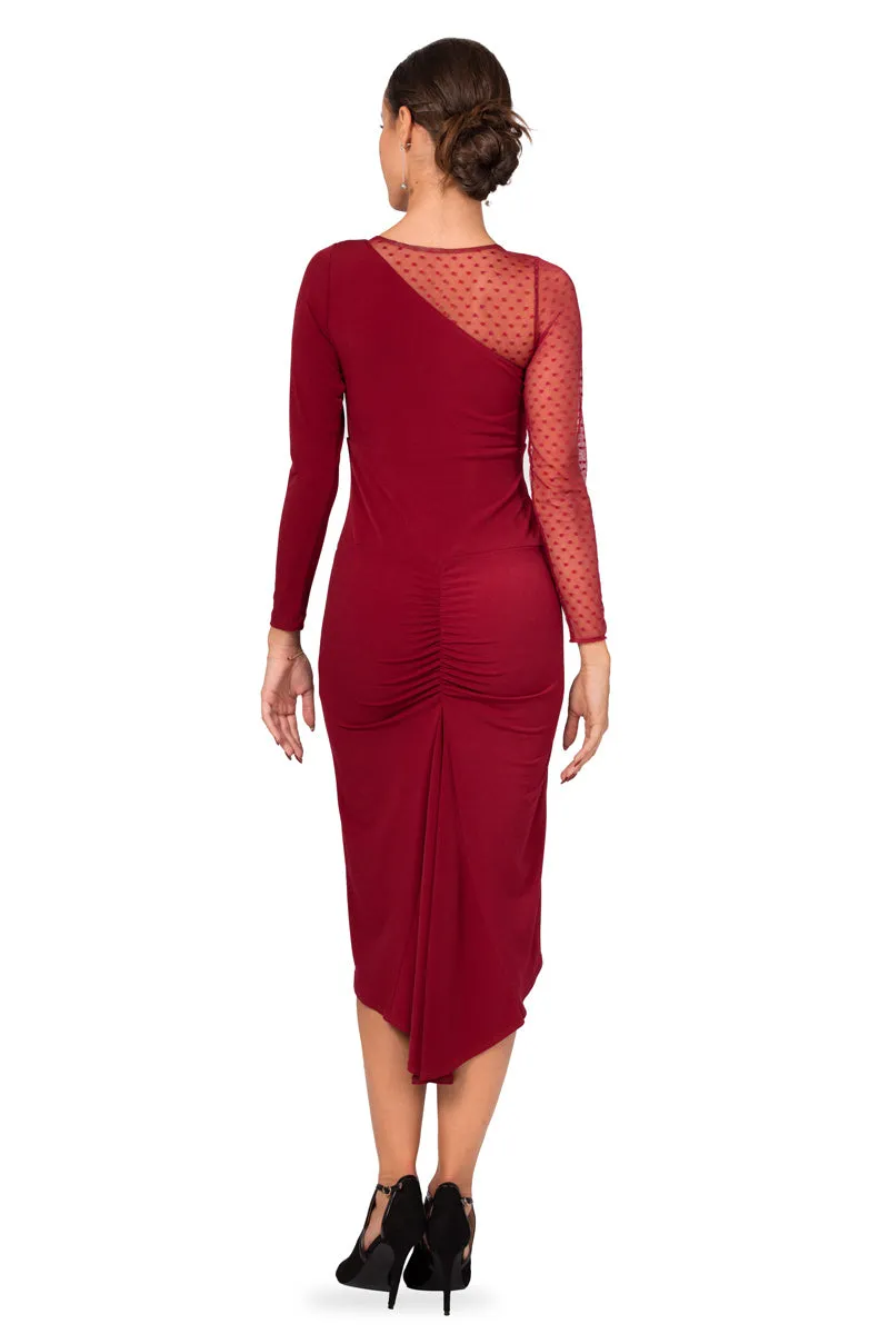 Long-Sleeve Fishtail Dress With Tulle Details