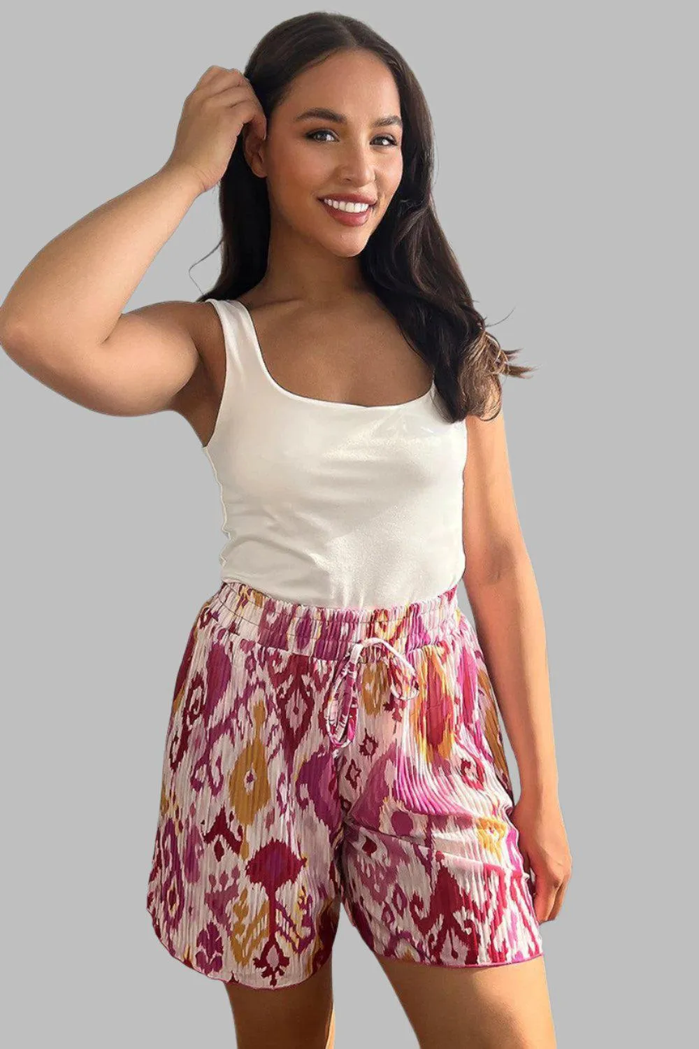 Multicolour Paisley Print Plisse Shorts