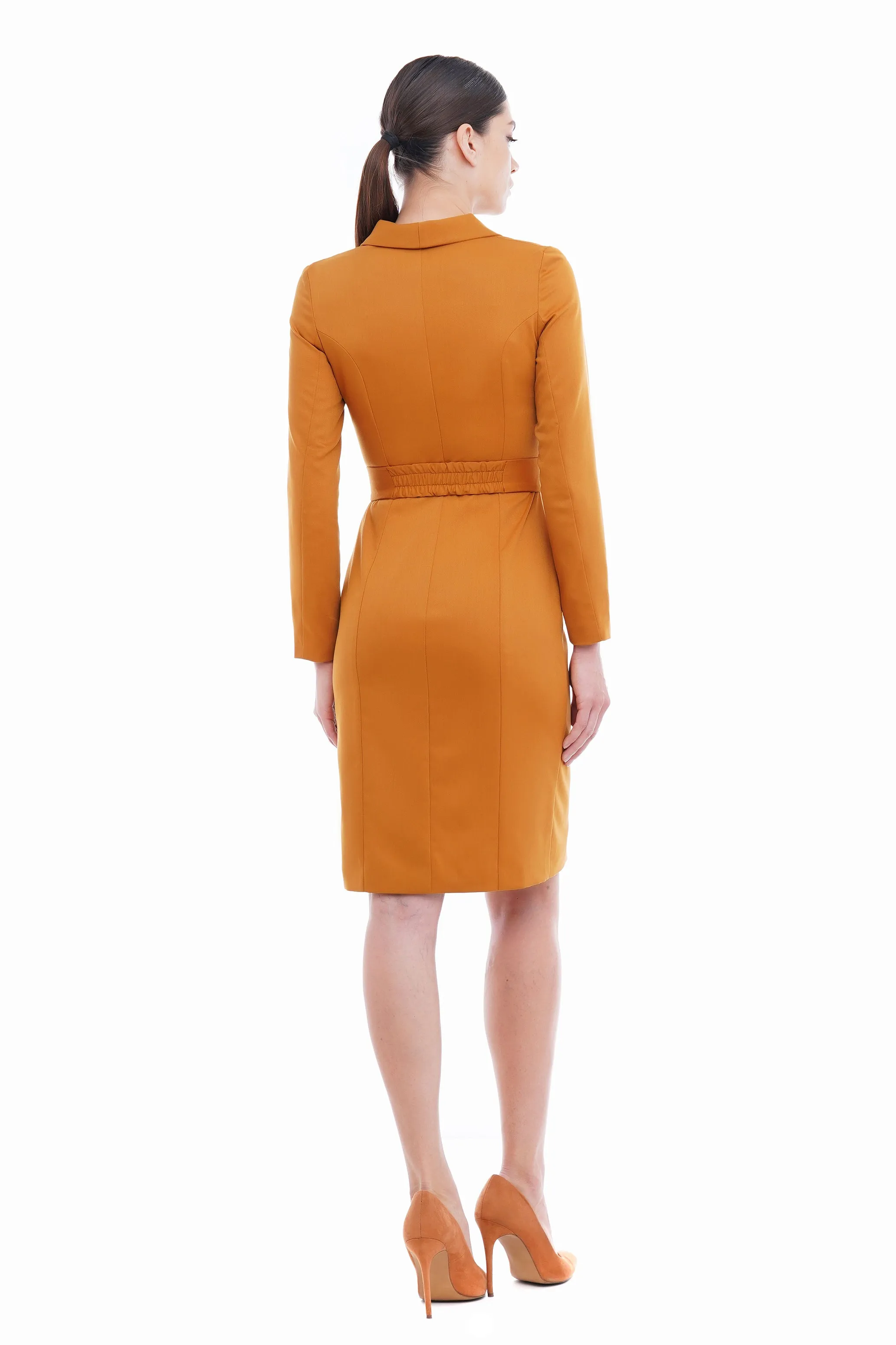 Mustard shawl collar blazer dress