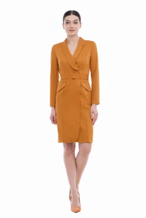 Mustard shawl collar blazer dress