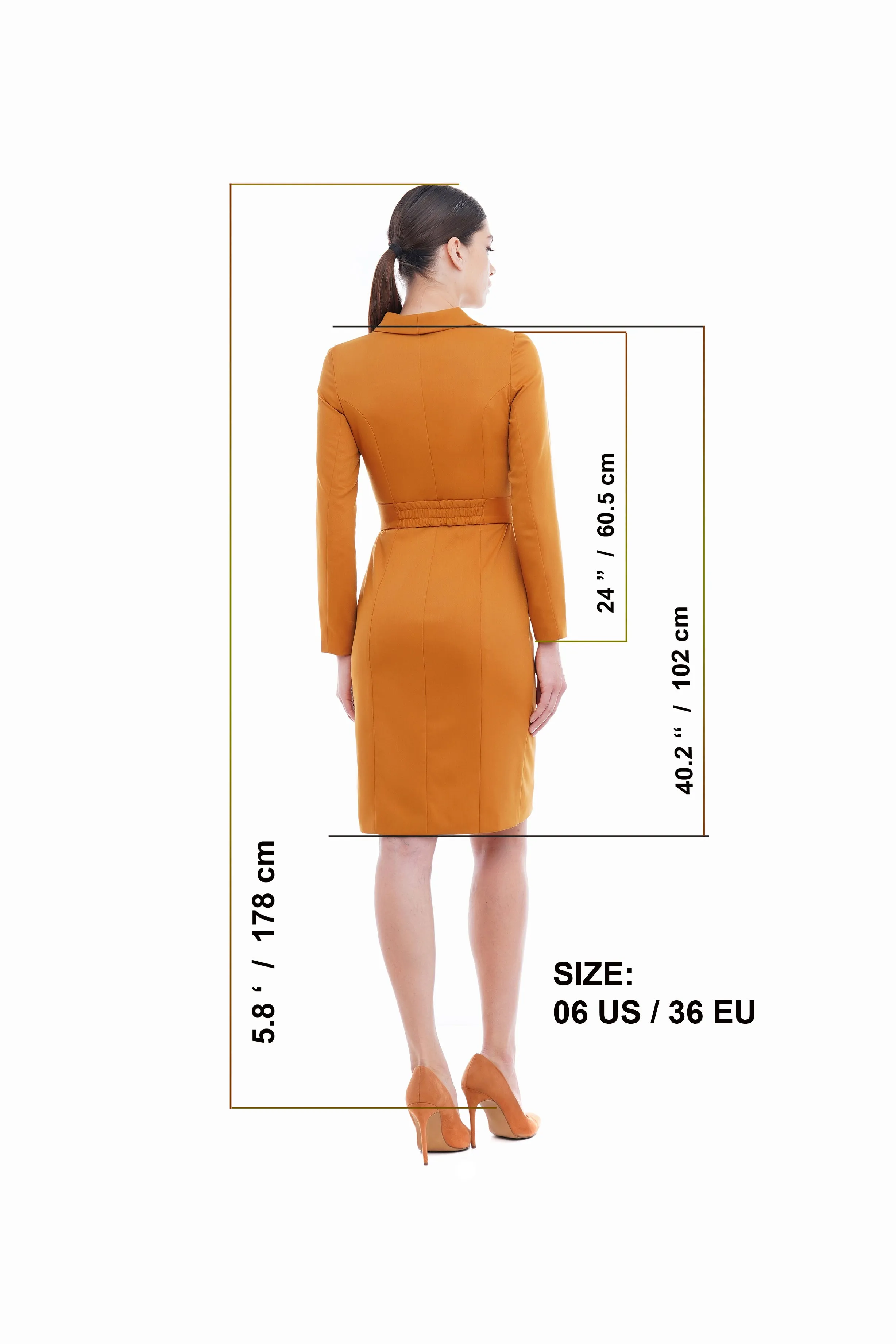 Mustard shawl collar blazer dress