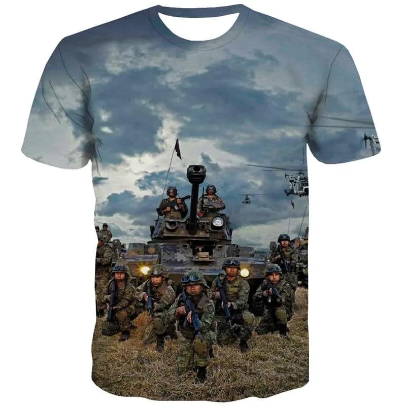 Tank T-shirt Men War Tshirt Printed Military Tshirts Novelty Helicopter T-shirts 3d