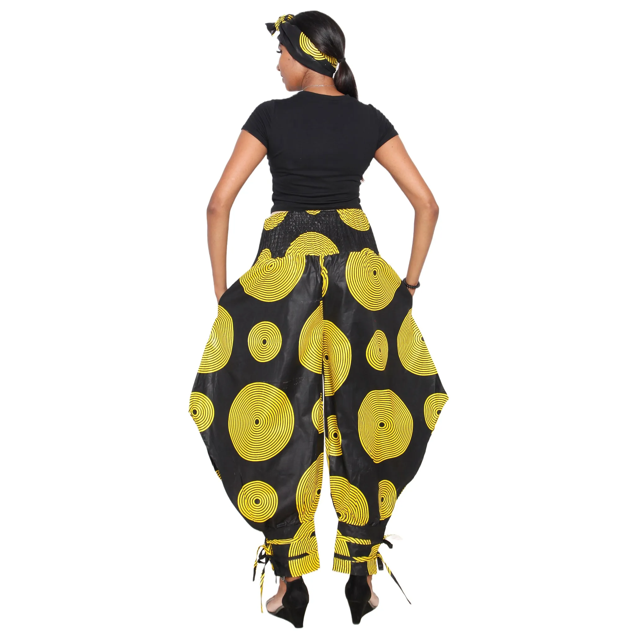 Women's High Waisted Printed Baggy Pants With Tie - FI-140