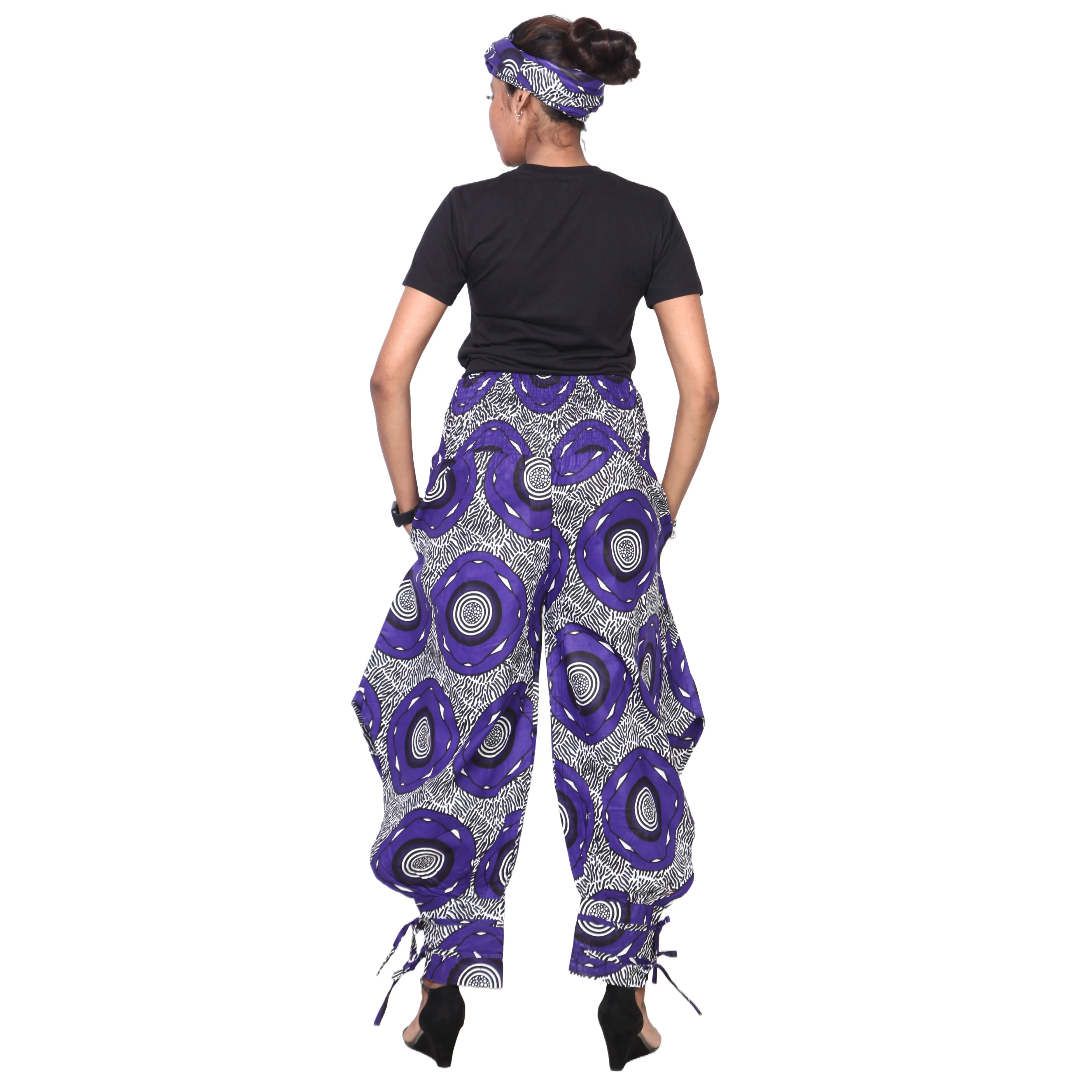 Women's High Waisted Printed Baggy Pants With Tie - FI-140
