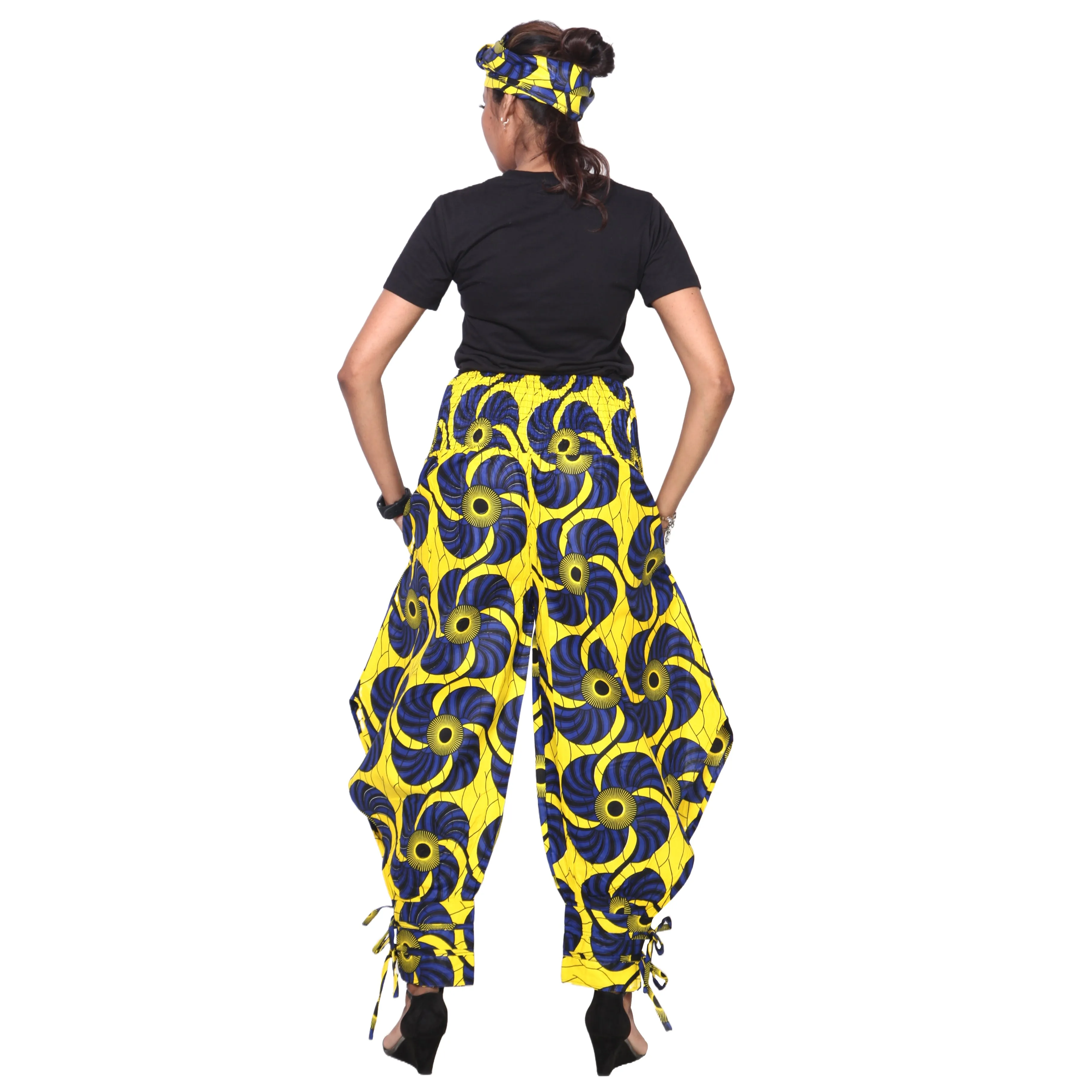 Women's High Waisted Printed Baggy Pants With Tie - FI-140