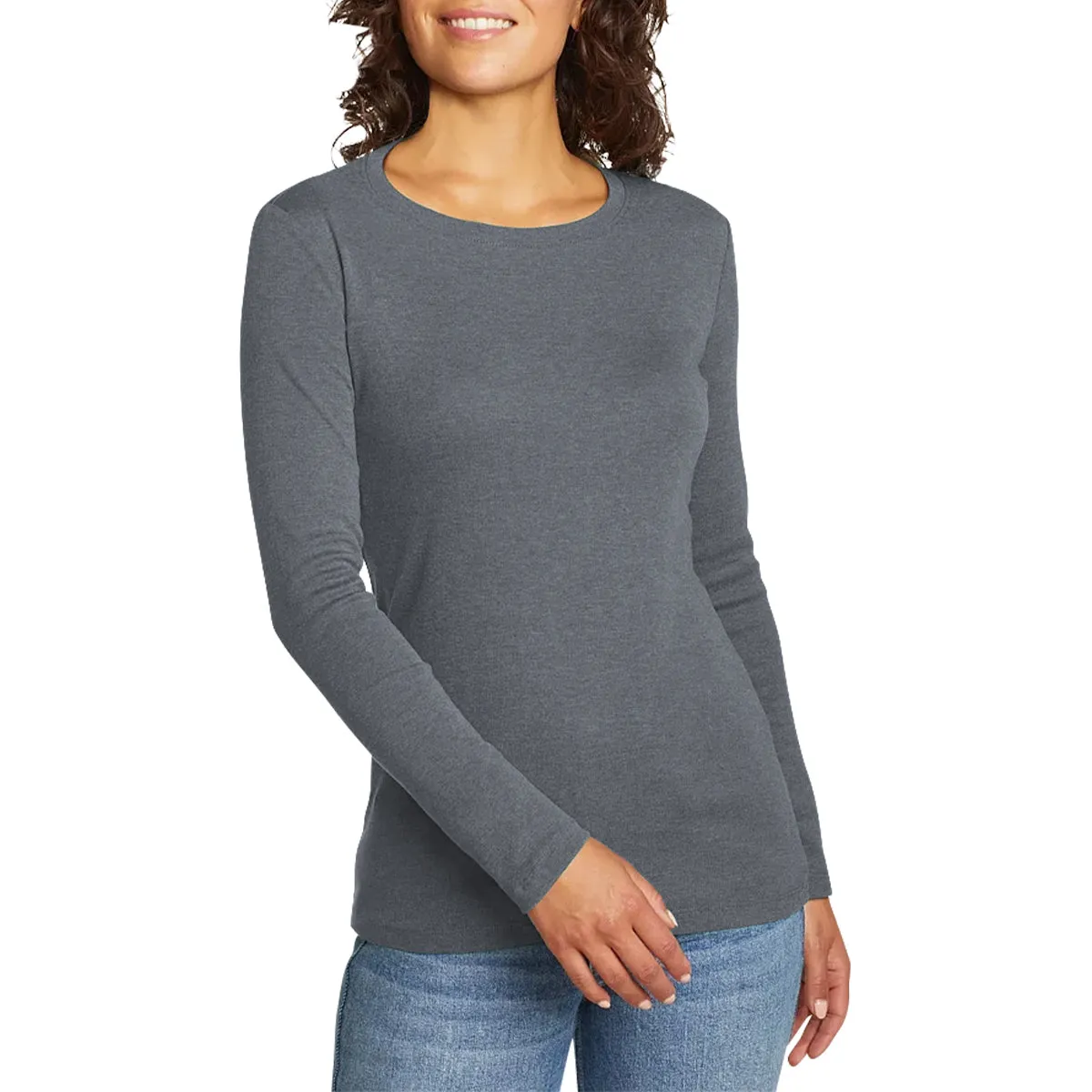 Womens Long Sleeve Pullover Round-Neck T-Shirt
