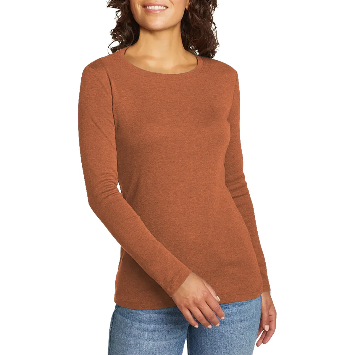 Womens Long Sleeve Pullover Round-Neck T-Shirt