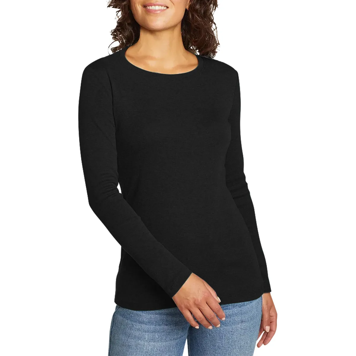 Womens Long Sleeve Pullover Round-Neck T-Shirt
