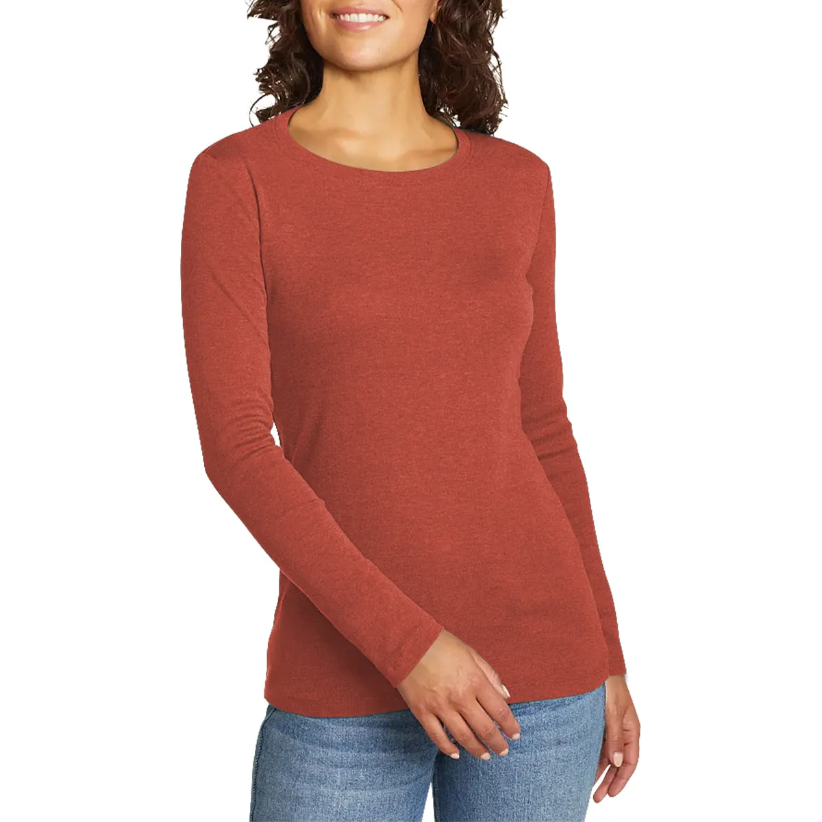 Womens Long Sleeve Pullover Round-Neck T-Shirt