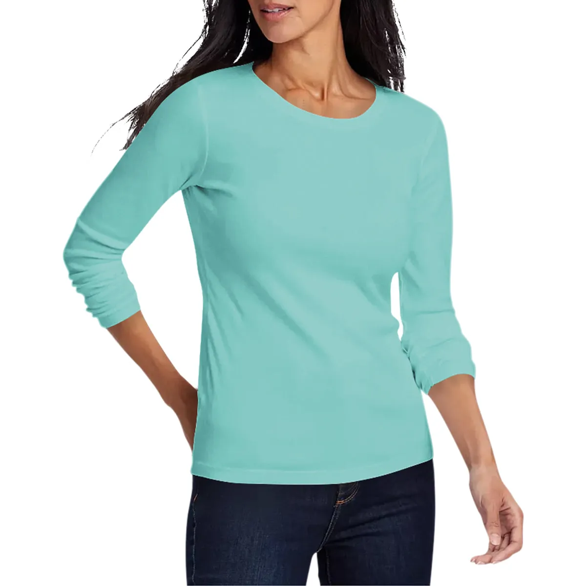 Womens Long Sleeve Pullover Round-Neck T-Shirt