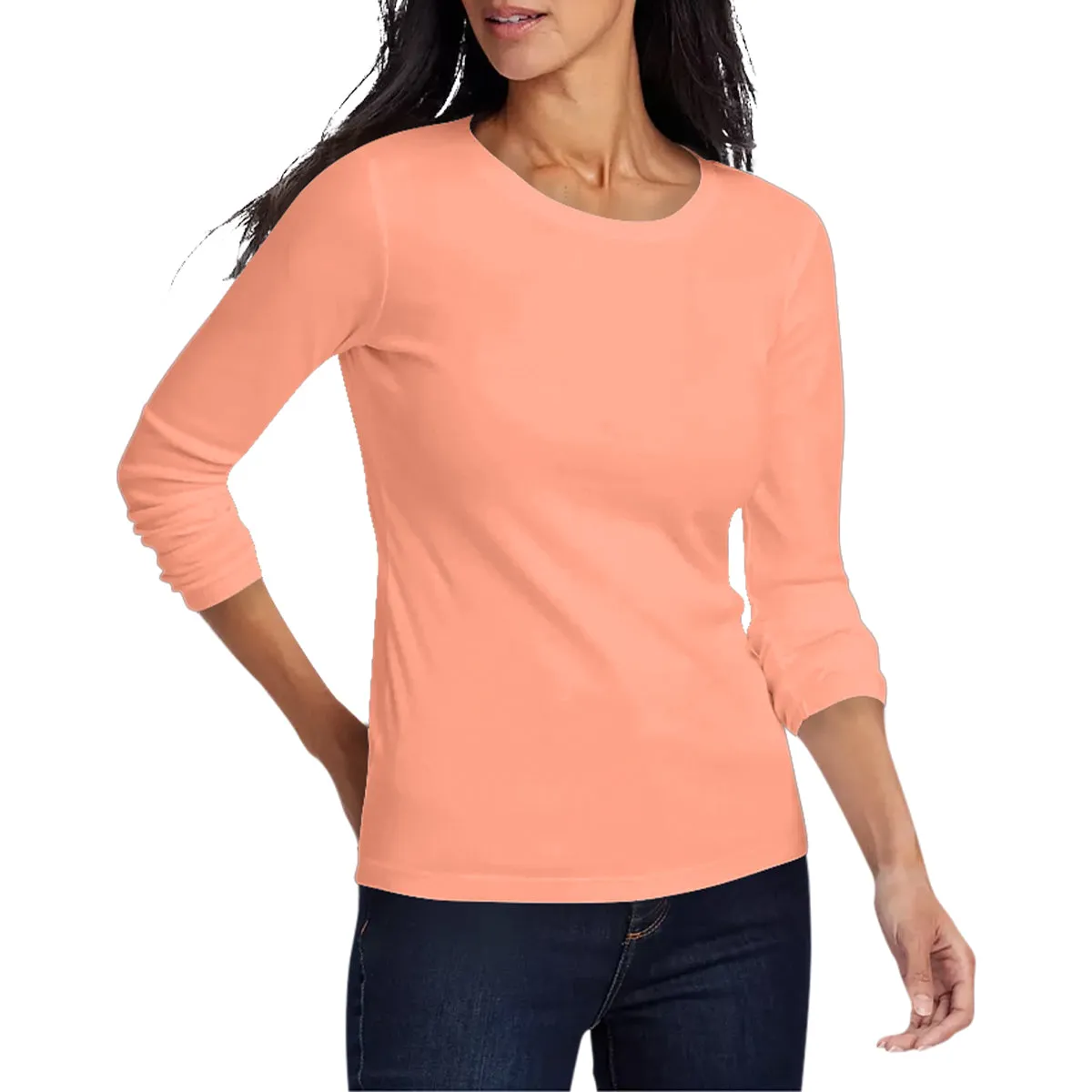 Womens Long Sleeve Pullover Round-Neck T-Shirt