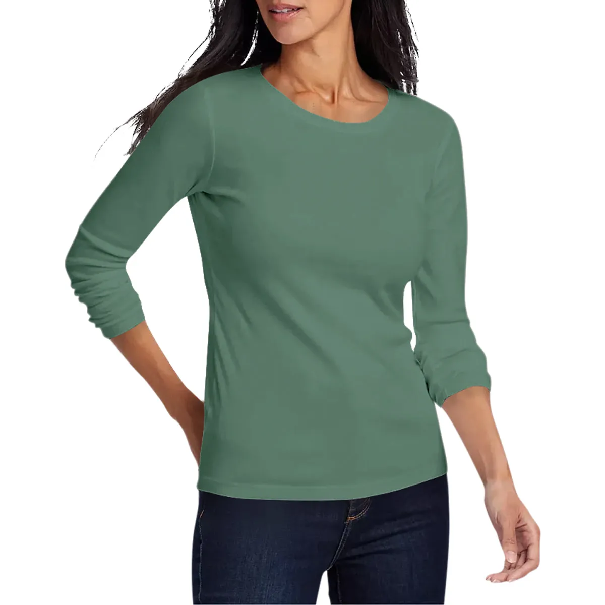 Womens Long Sleeve Pullover Round-Neck T-Shirt