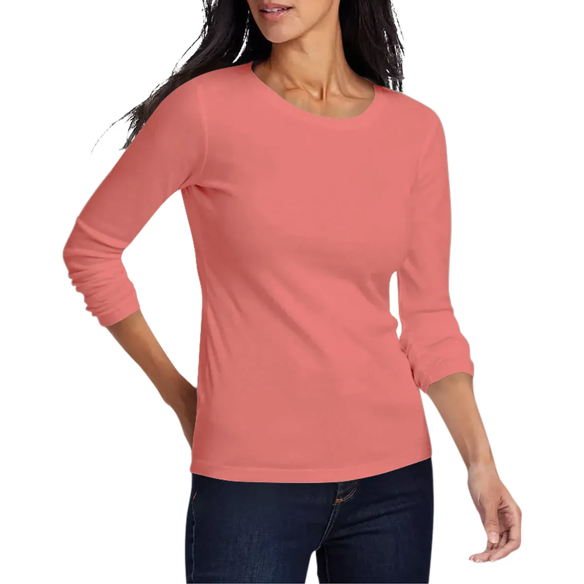 Womens Long Sleeve Pullover Round-Neck T-Shirt
