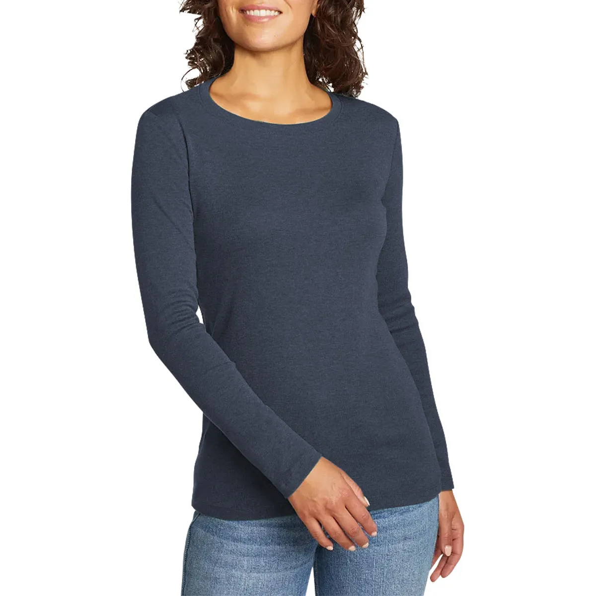 Womens Long Sleeve Pullover Round-Neck T-Shirt