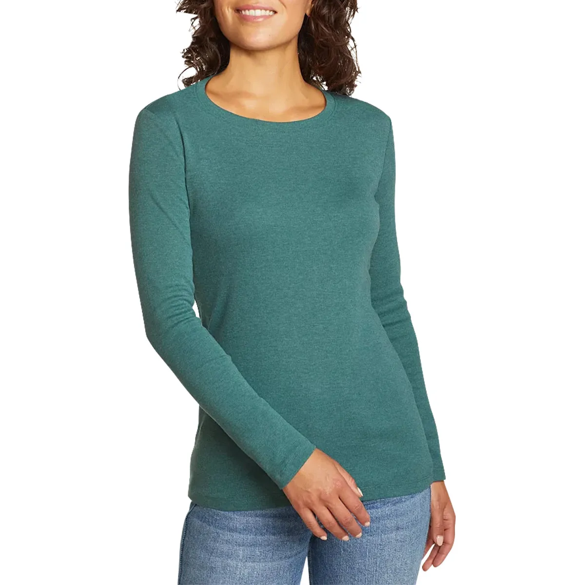 Womens Long Sleeve Pullover Round-Neck T-Shirt