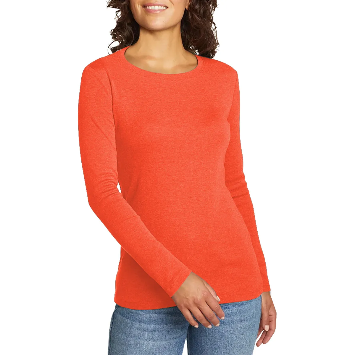 Womens Long Sleeve Pullover Round-Neck T-Shirt
