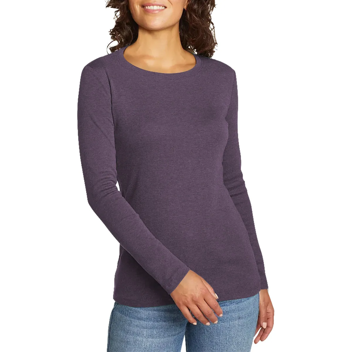 Womens Long Sleeve Pullover Round-Neck T-Shirt
